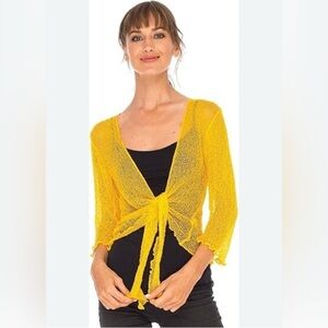 Women's Front Open Bolero Shrug 3/4 Sleeve Cropped Stretch Fishnet Tie Up